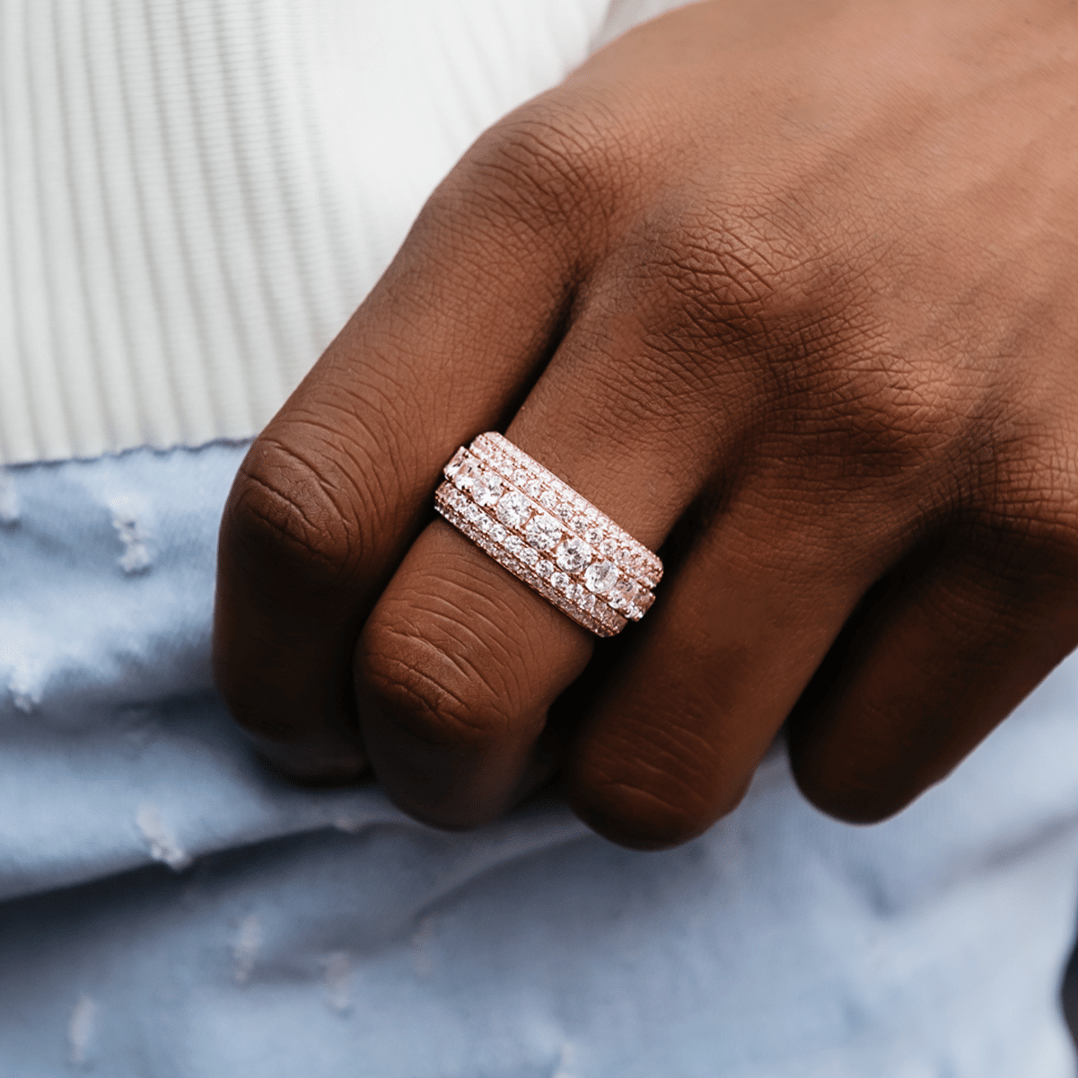 GLD Men 5 Layer Diamond Band Ring in Rose Gold Vermeil