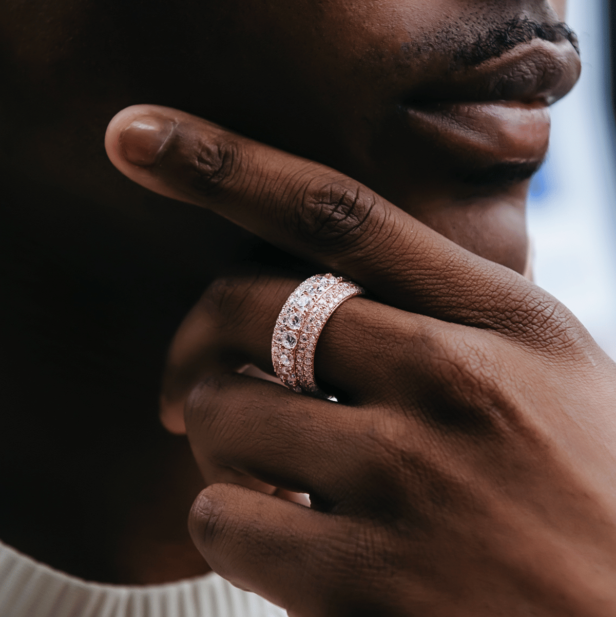 GLD Men 5 Layer Diamond Band Ring in Rose Gold Vermeil