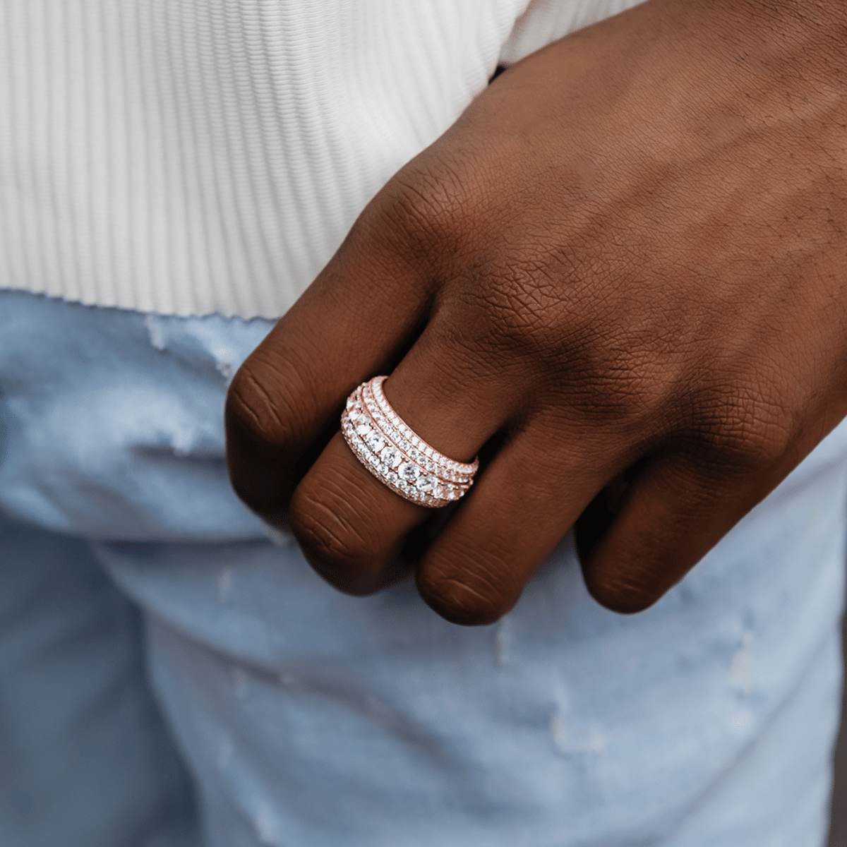 GLD Men 5 Layer Diamond Band Ring in Rose Gold Vermeil