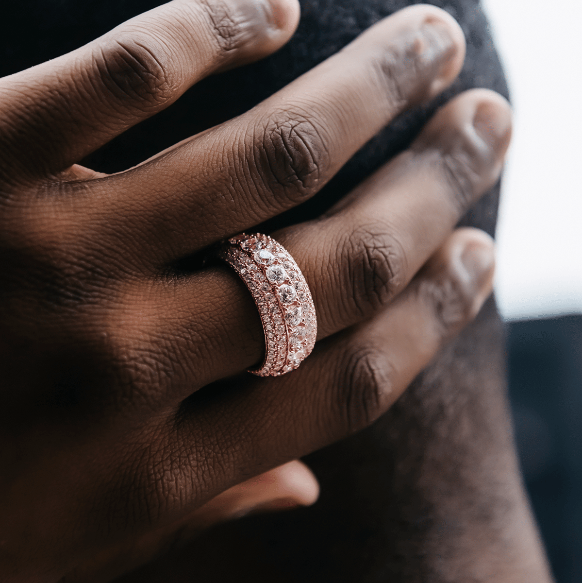 GLD Men 5 Layer Diamond Band Ring in Rose Gold Vermeil
