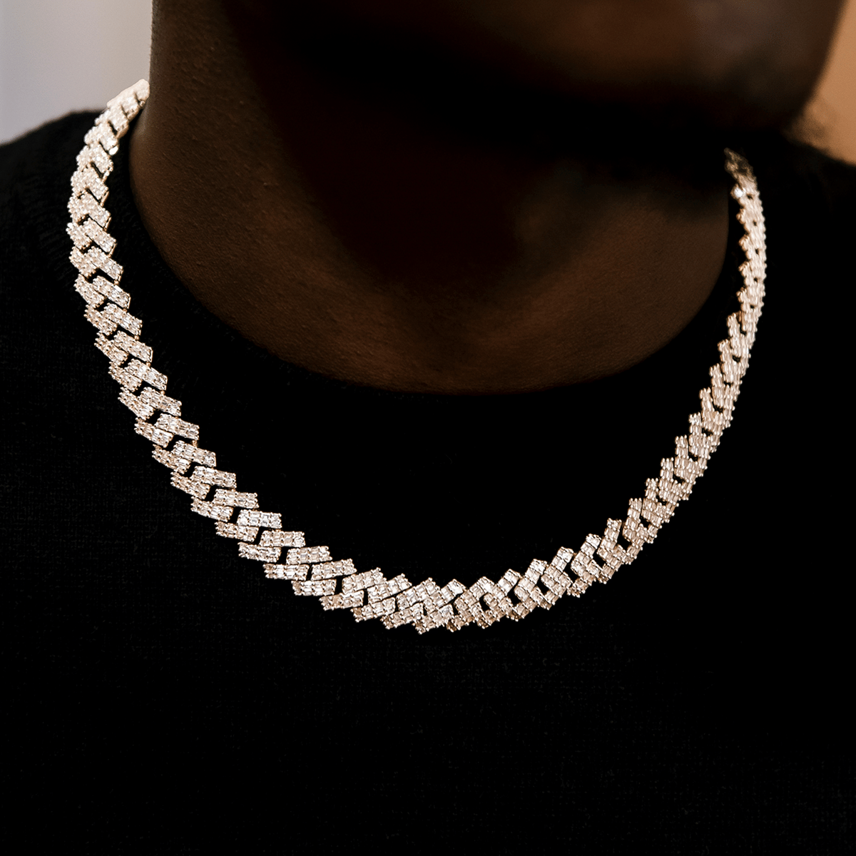 GLD Men Baguette Prong Set Cuban Chain in Yellow Gold - 12 mm