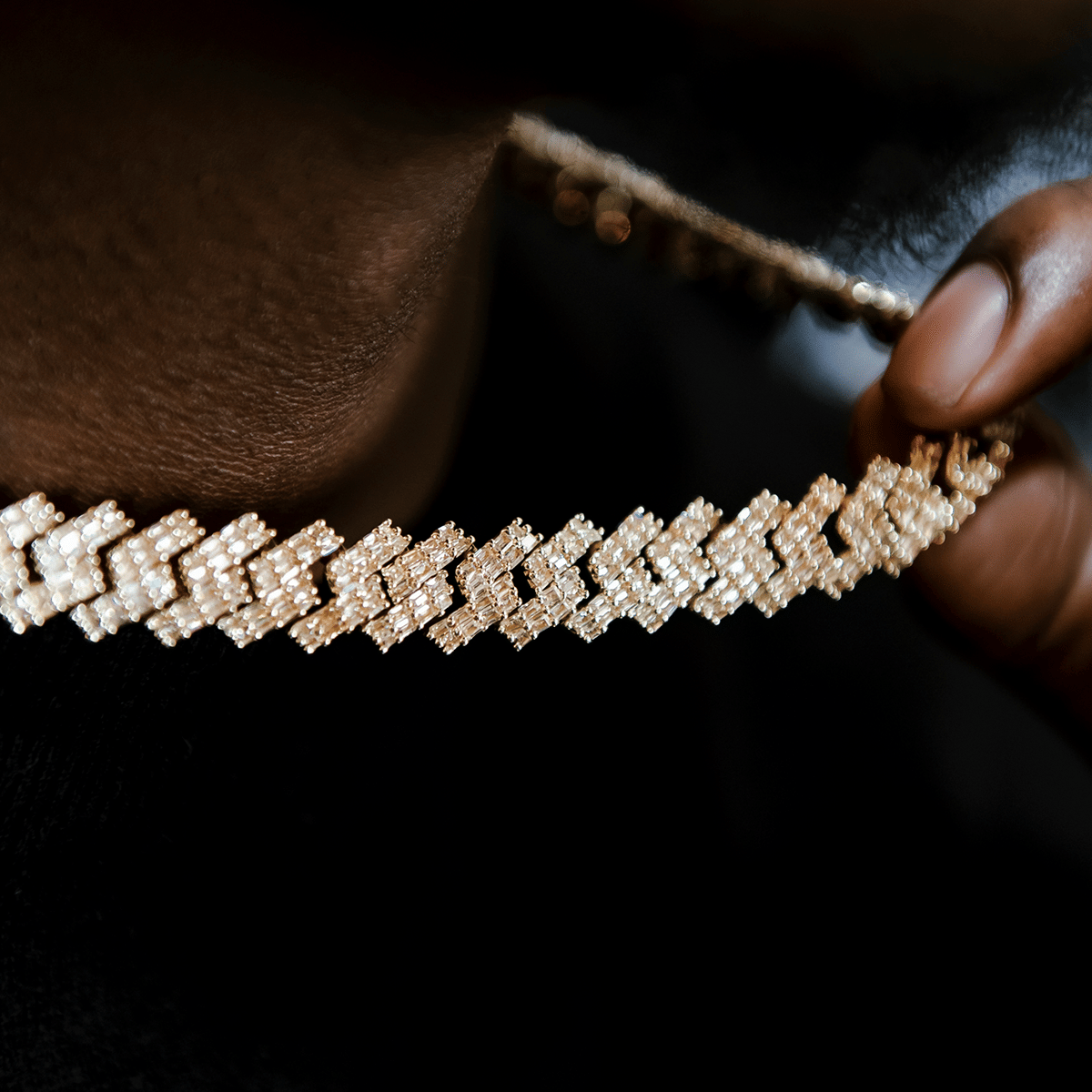 GLD Men Baguette Prong Set Cuban Chain in Yellow Gold - 12 mm