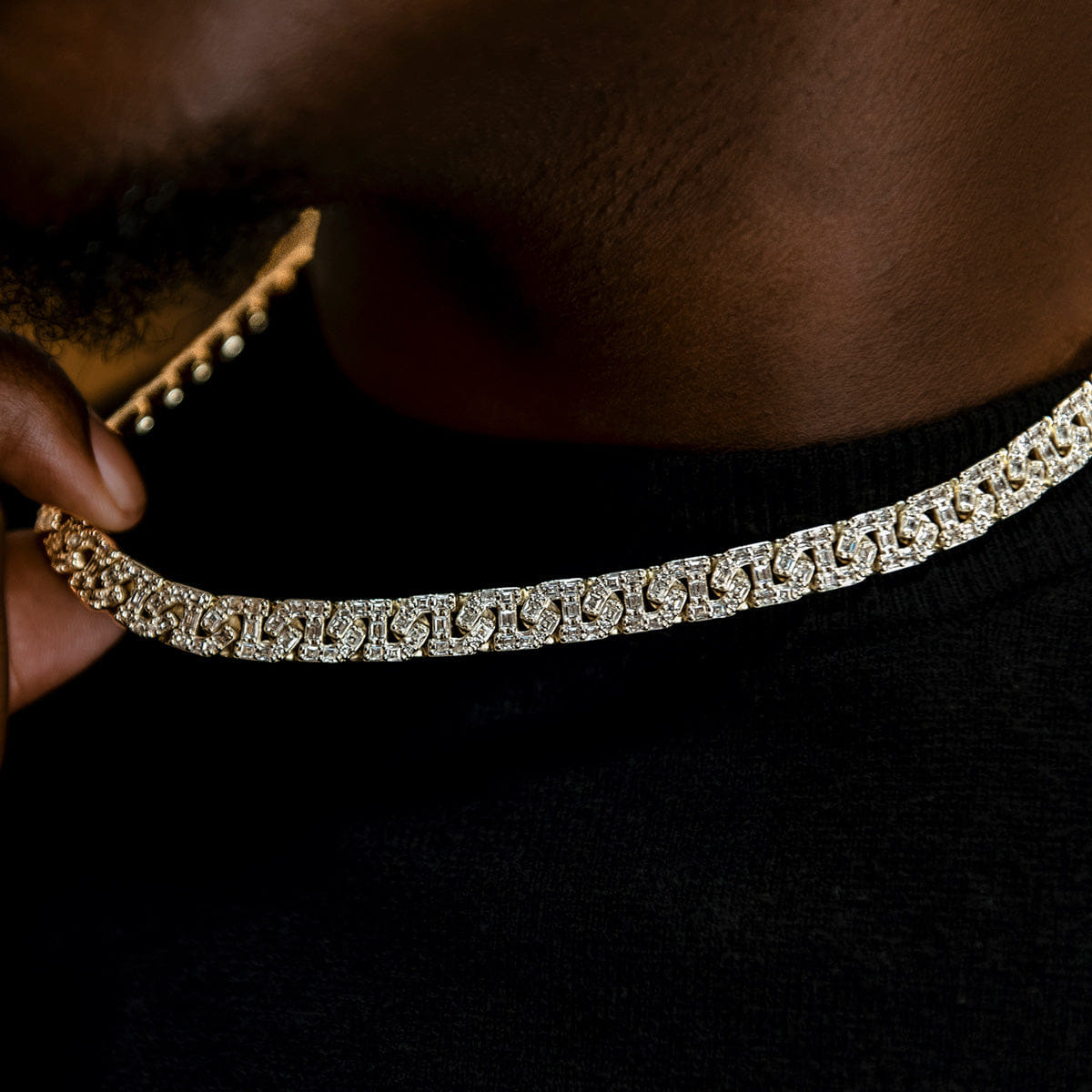 GLD Men Baguette Chain Link Necklace in Yellow Gold - 8 mm