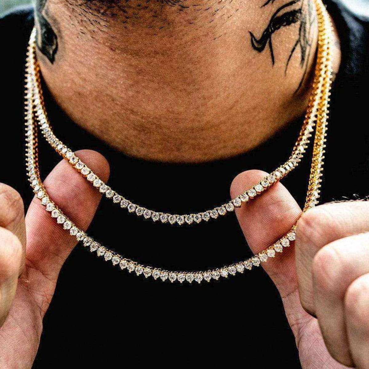 GLD Men 3 Prong Tennis Chain in Yellow Gold