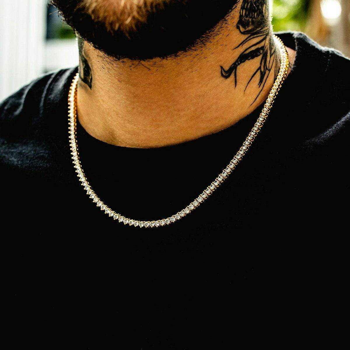 GLD Men 3 Prong Tennis Chain in Yellow Gold