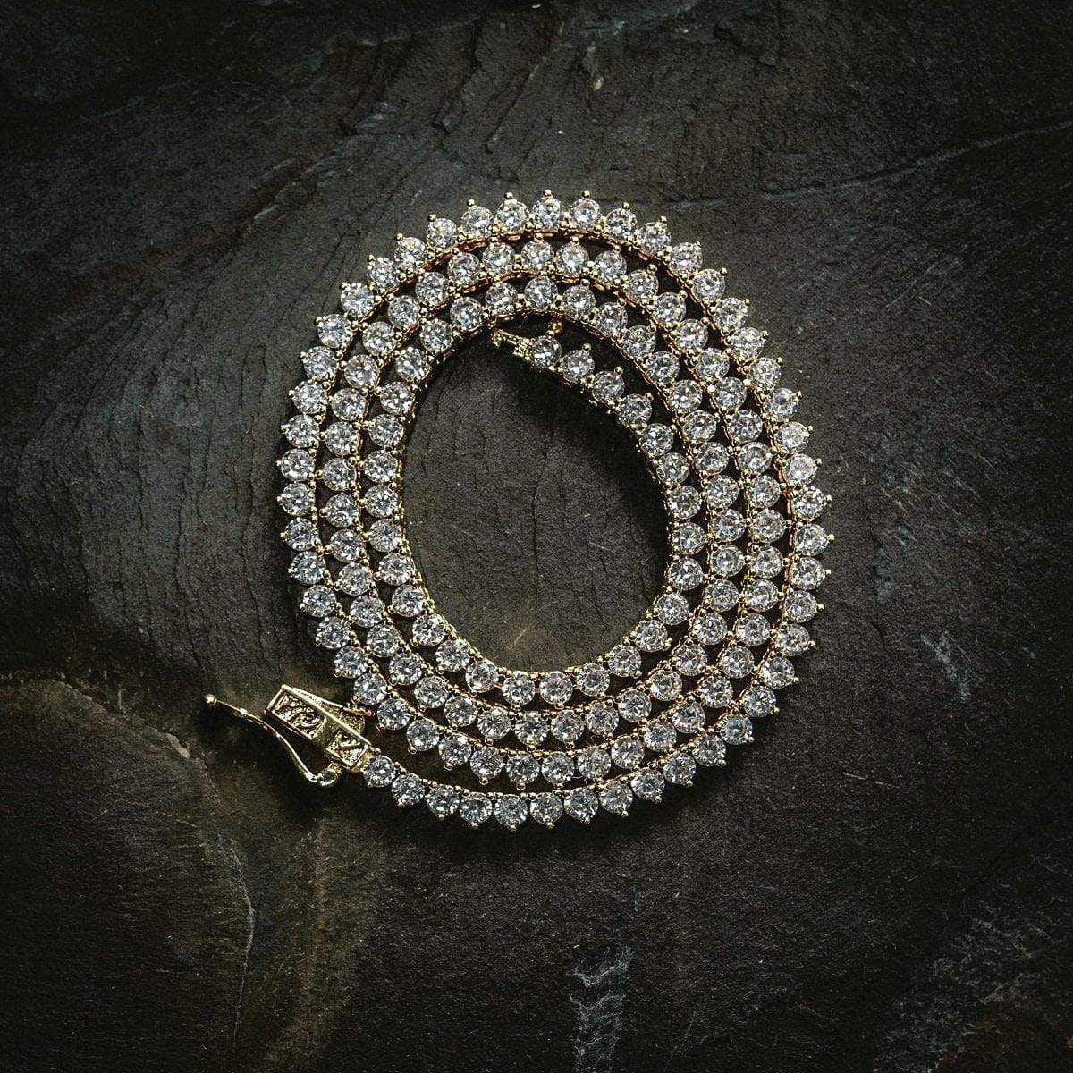 GLD Men 3 Prong Tennis Chain in Yellow Gold