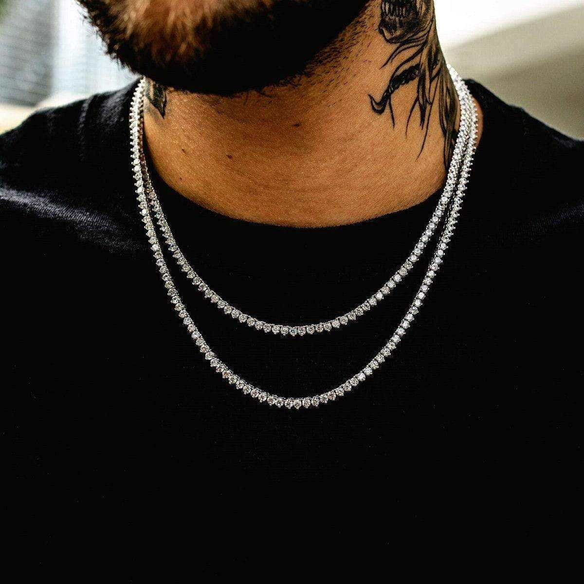 GLD Men 3 Prong Tennis Chain in White Gold
