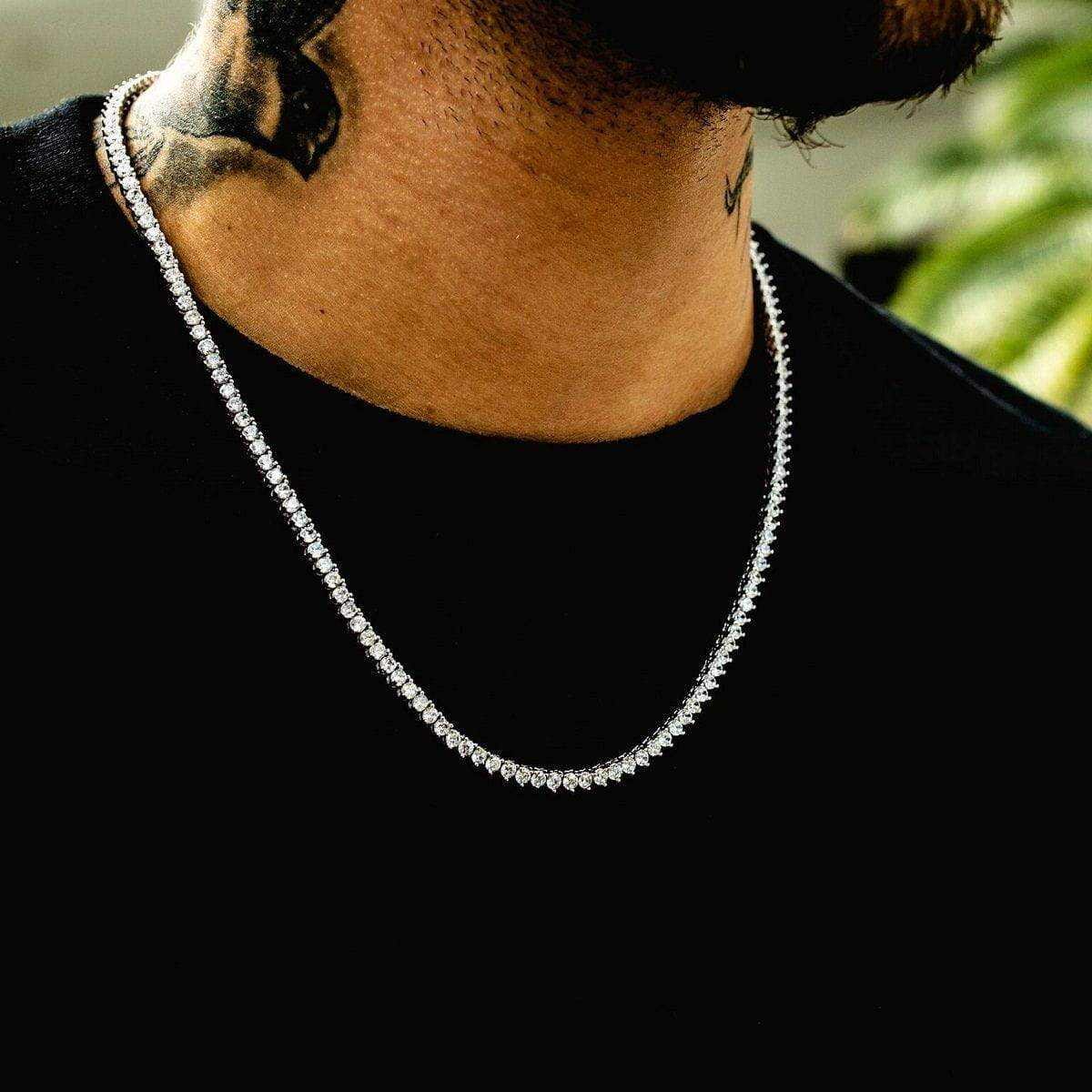 GLD Men 3 Prong Tennis Chain in White Gold
