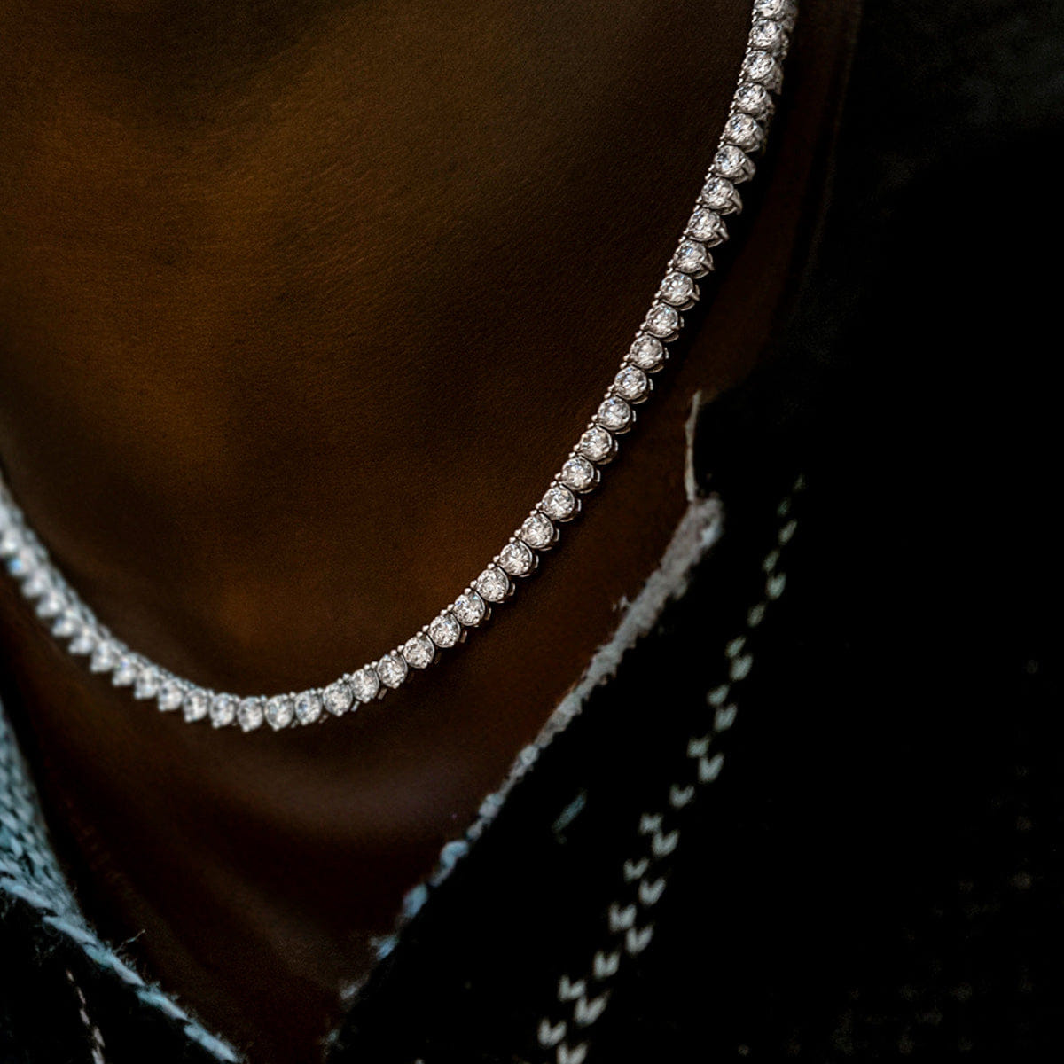 GLD Men 3 Prong Tennis Chain in White Gold