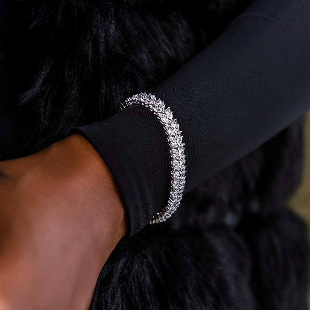 GLD Women Iced Herringbone Bracelet in White Gold - 7 mm