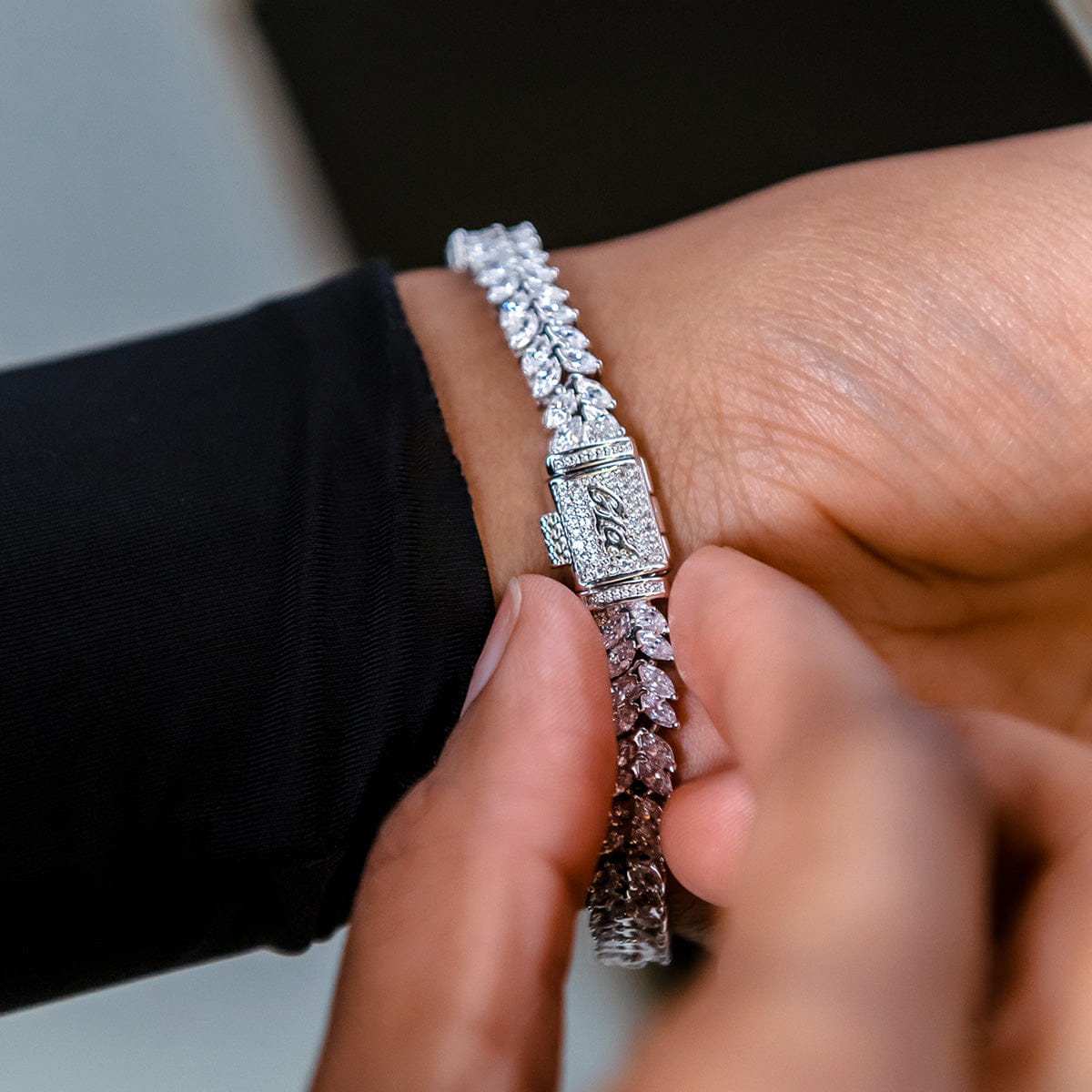 GLD Women Iced Herringbone Bracelet in White Gold - 7 mm