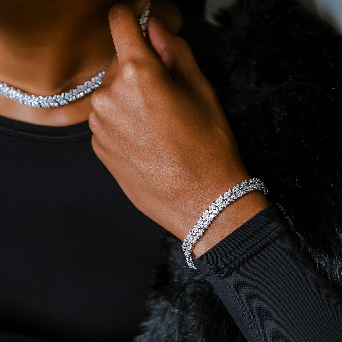 GLD Women Iced Herringbone Bracelet in White Gold - 7 mm