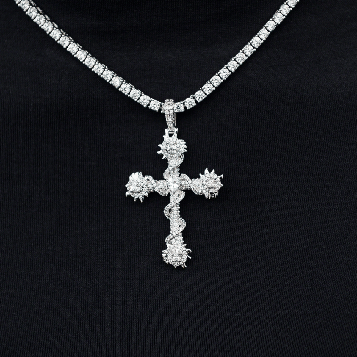 GLD Women Crystal Iced Spiked Cross