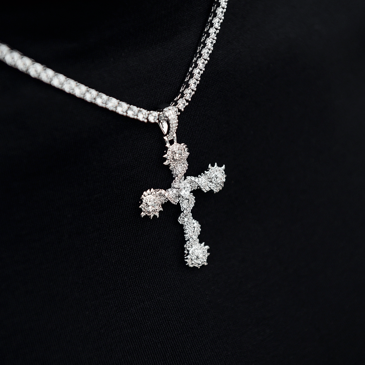 GLD Women Crystal Iced Spiked Cross