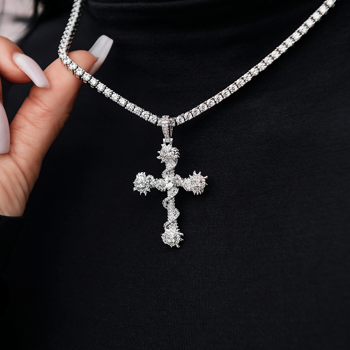 GLD Women Crystal Iced Spiked Cross