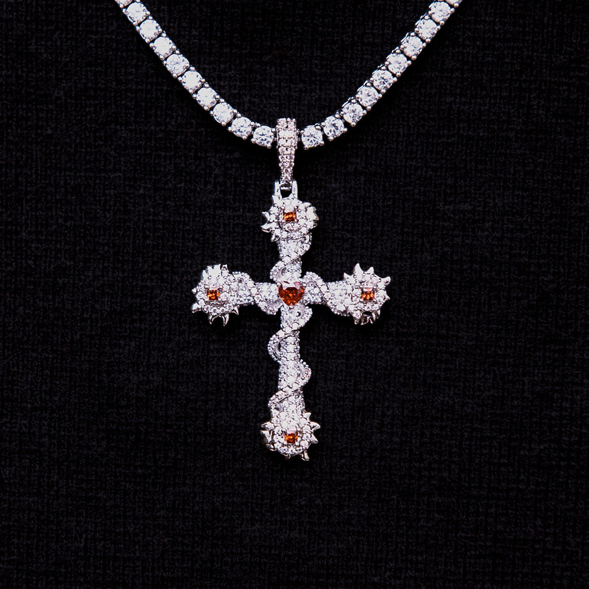 GLD Men Ruby Iced Spiked Cross