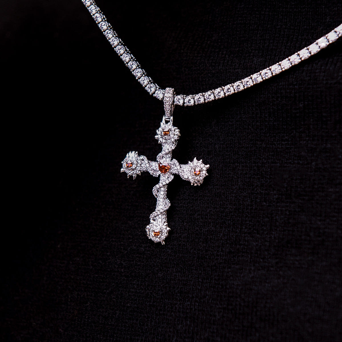 GLD Men Ruby Iced Spiked Cross