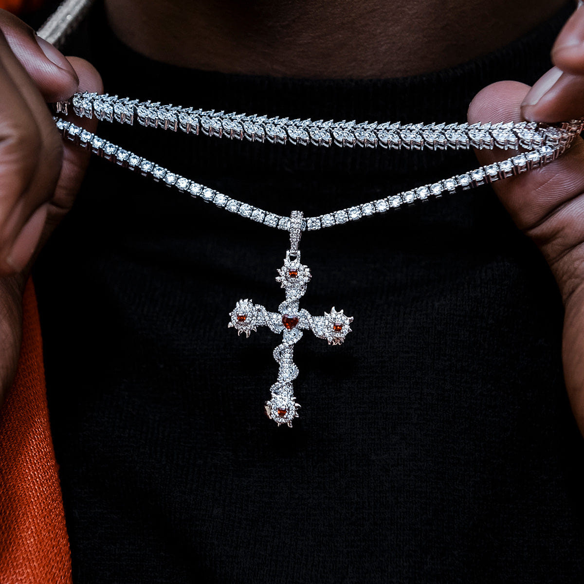 GLD Men Ruby Iced Spiked Cross
