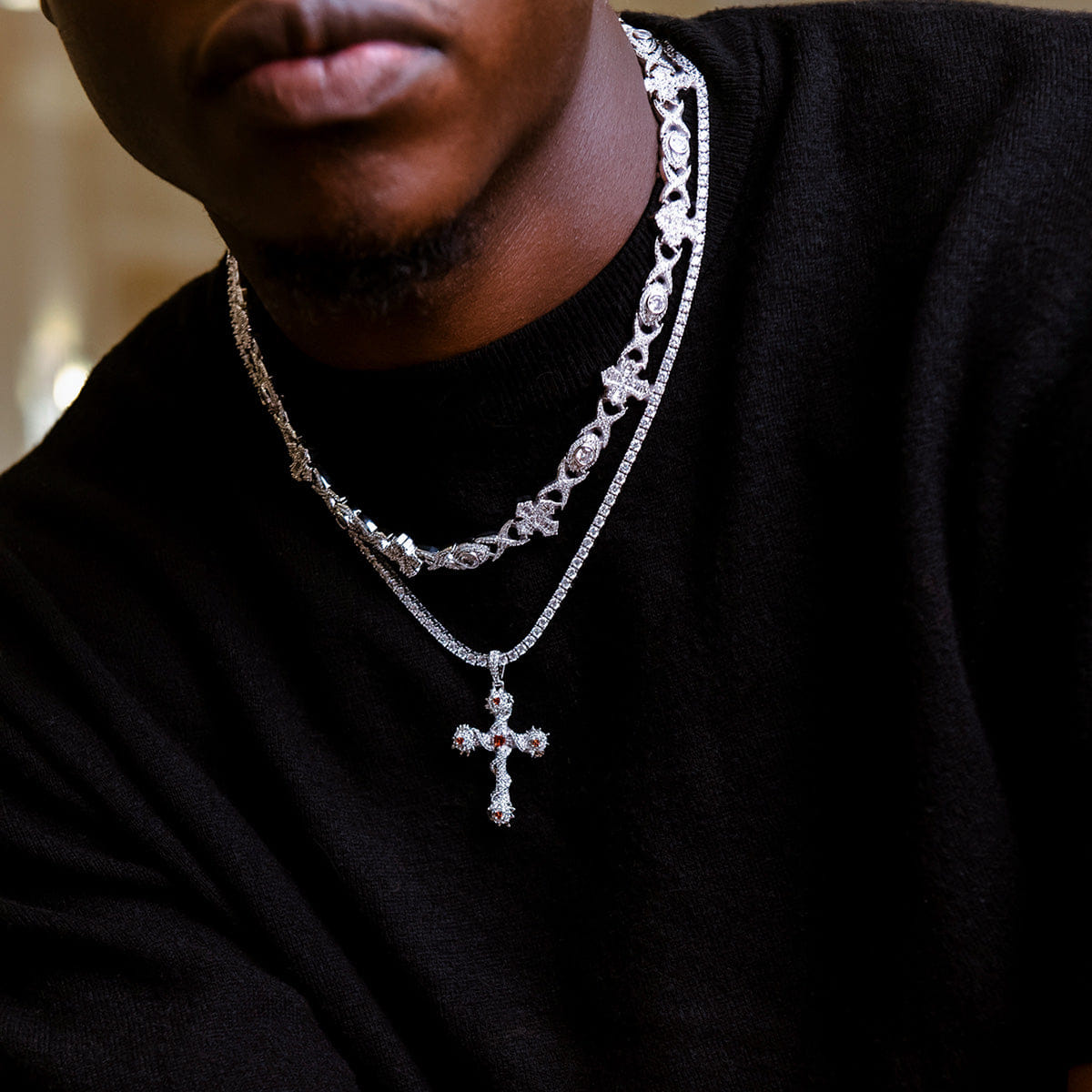 GLD Men Ruby Iced Spiked Cross