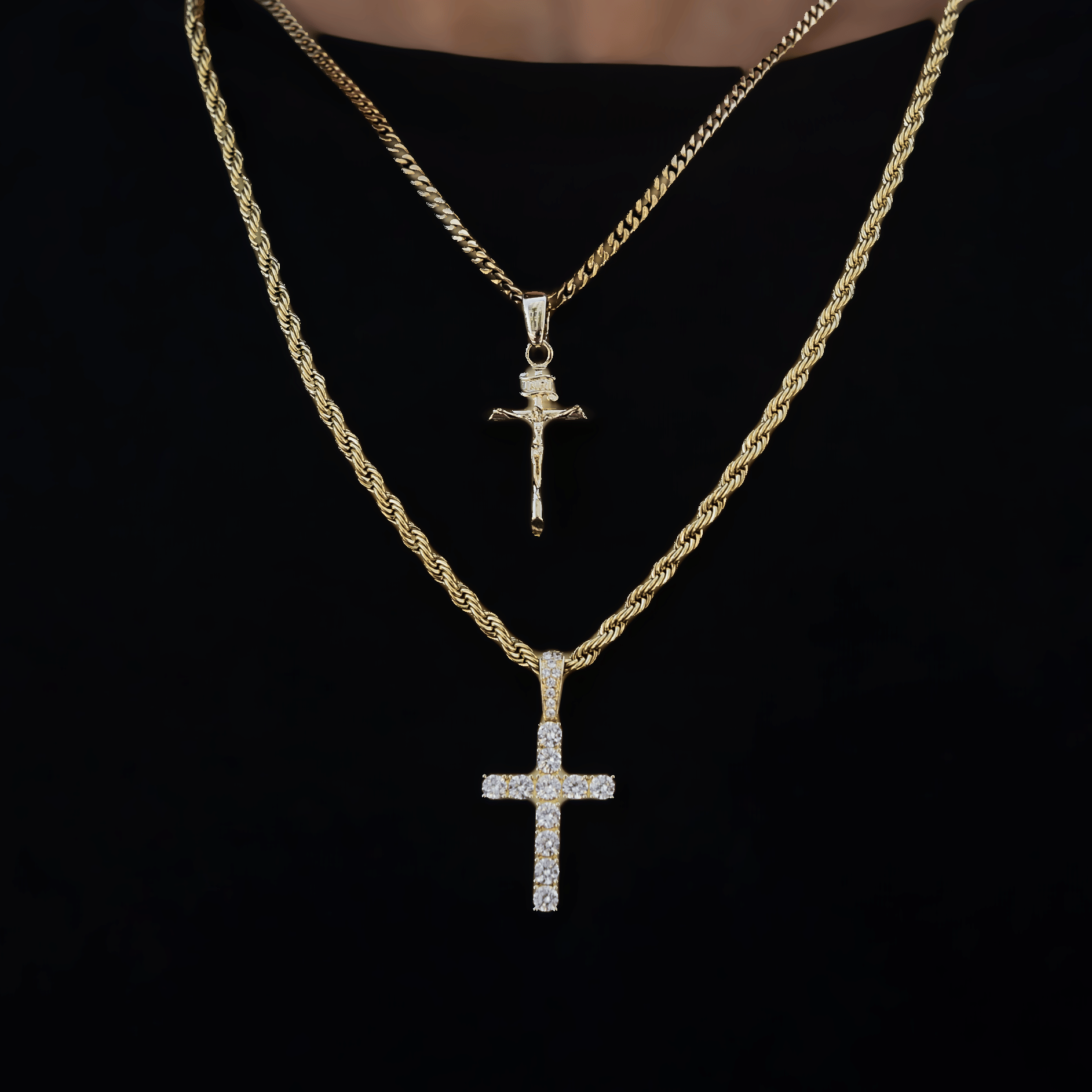 GLD Men 2 Chains + 2 Pendants - Yellow Gold