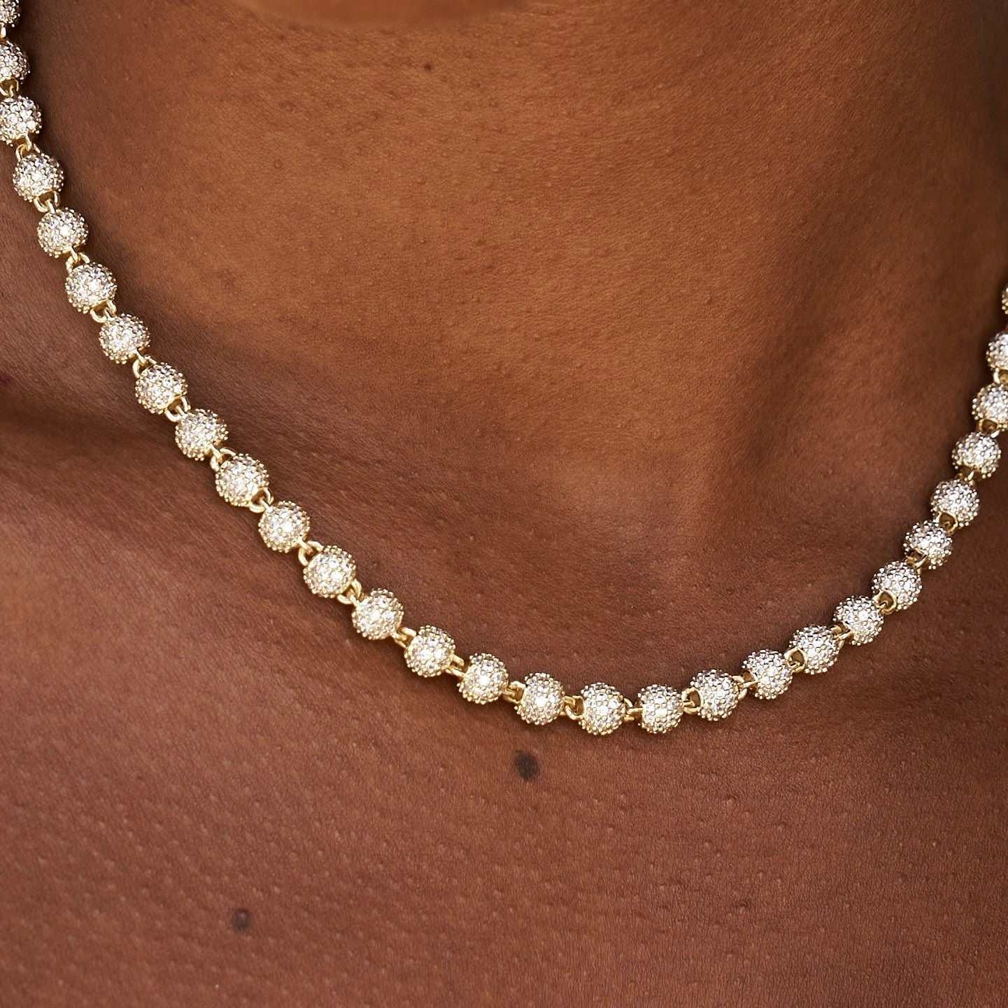 GLD Women Iced Ball Necklace in Yellow Gold - 4 mm