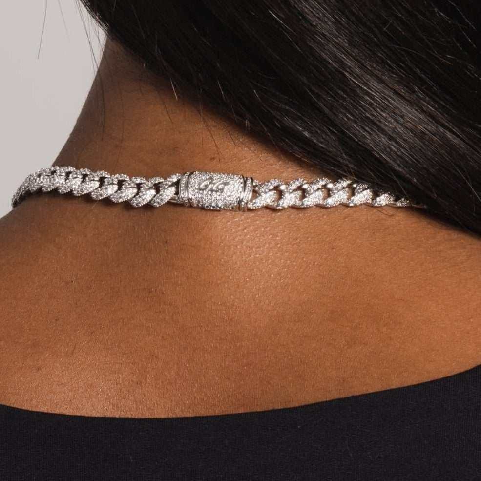 GLD PROMO - WOMEN Iced Cuban Necklace in White Gold - 8.5 mm