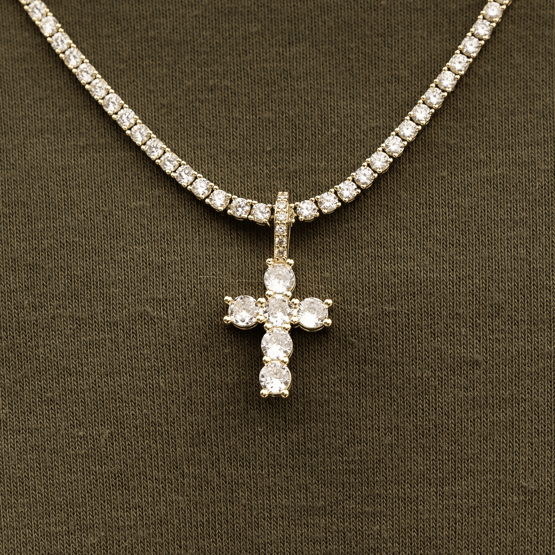 GLD Men Iced Micro Round Cross in Yellow Gold