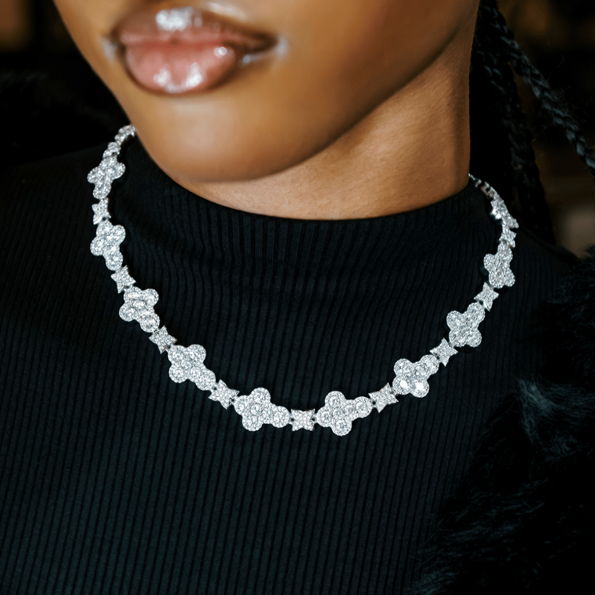 GLD Women Rounded Cross Pave Star Necklace