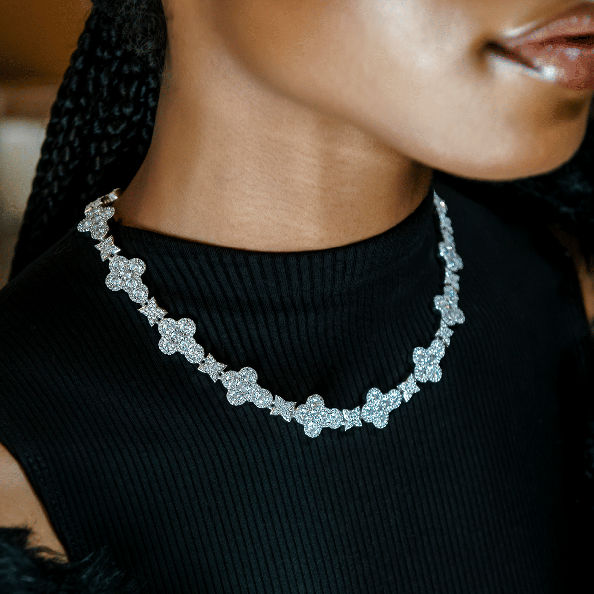 GLD Women Rounded Cross Pave Star Necklace