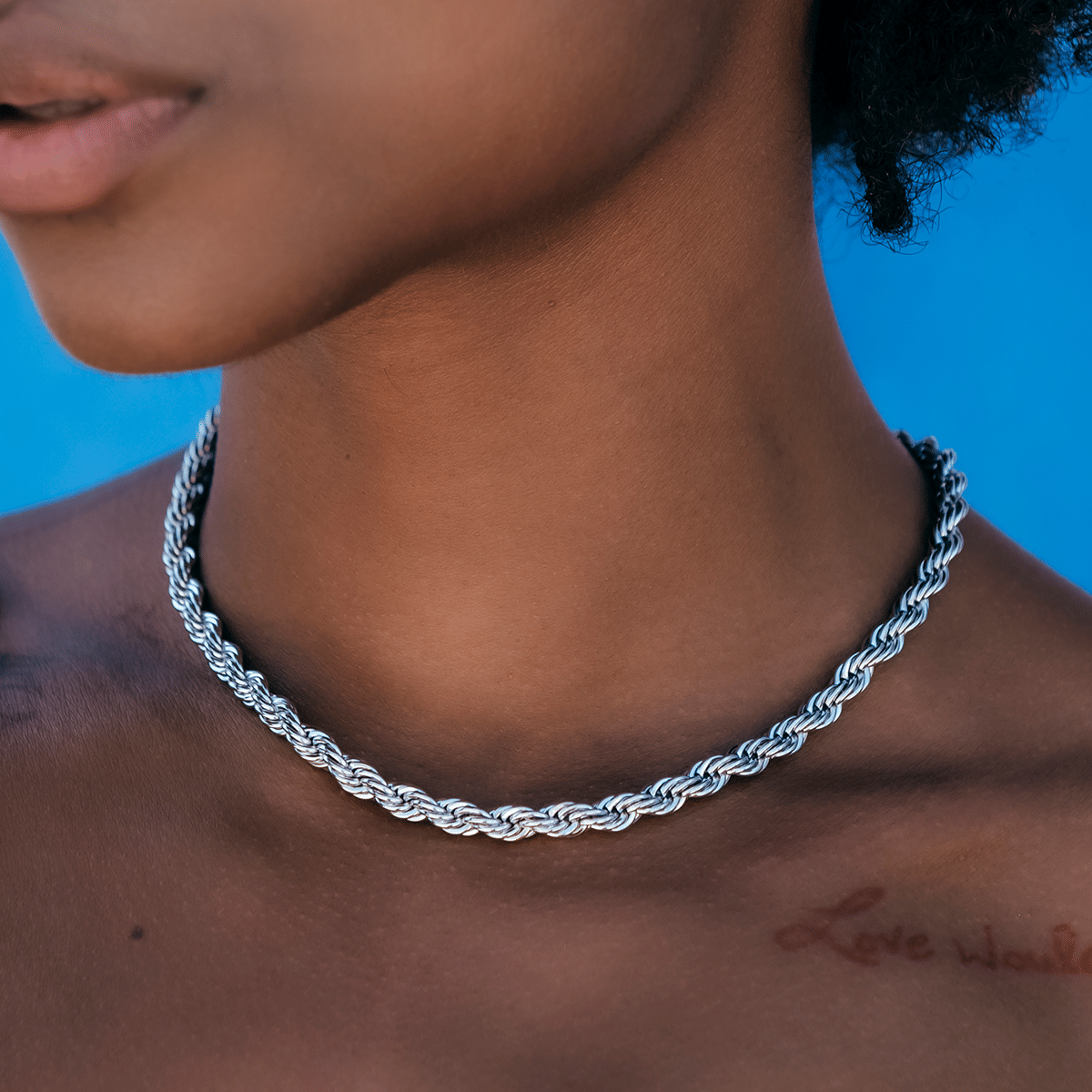GLD Women Rope Necklace in White Gold - 6 mm