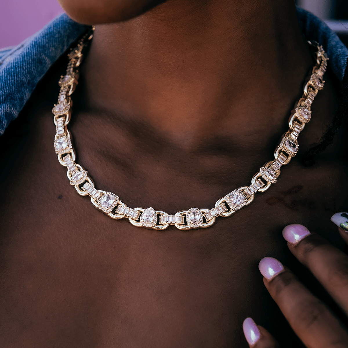 GLD Women Diamond Cluster Mariner Necklace in Yellow Gold