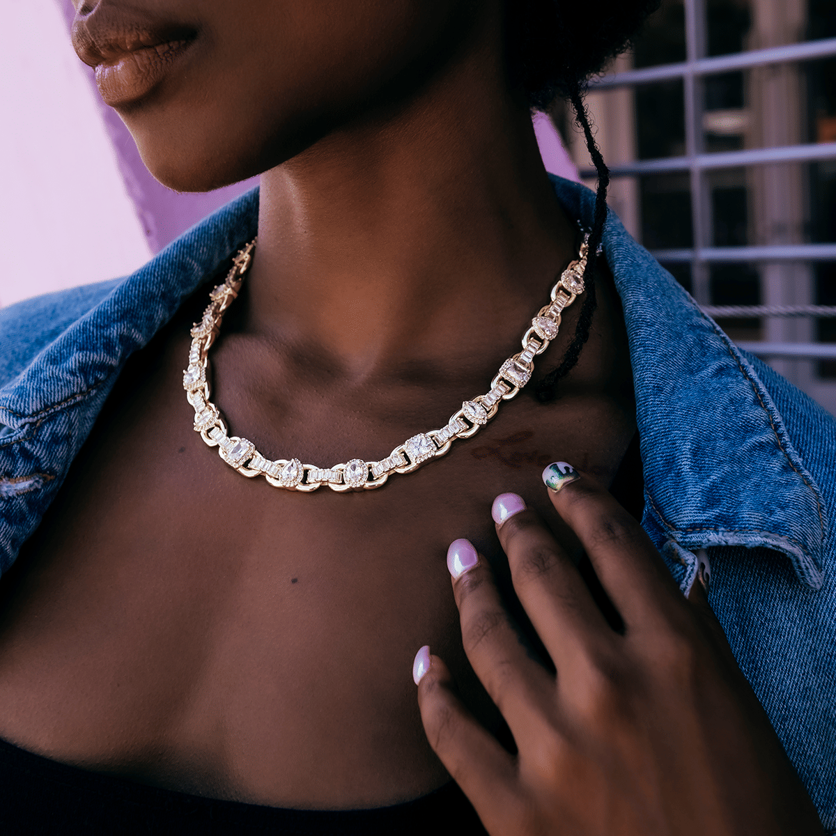 GLD Women Diamond Cluster Mariner Necklace in Yellow Gold