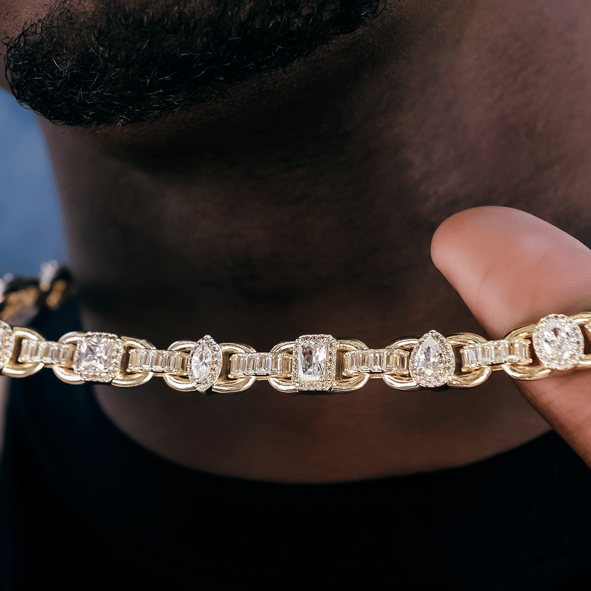 GLD Men Diamond Cluster Mariner Chain in Yellow Gold