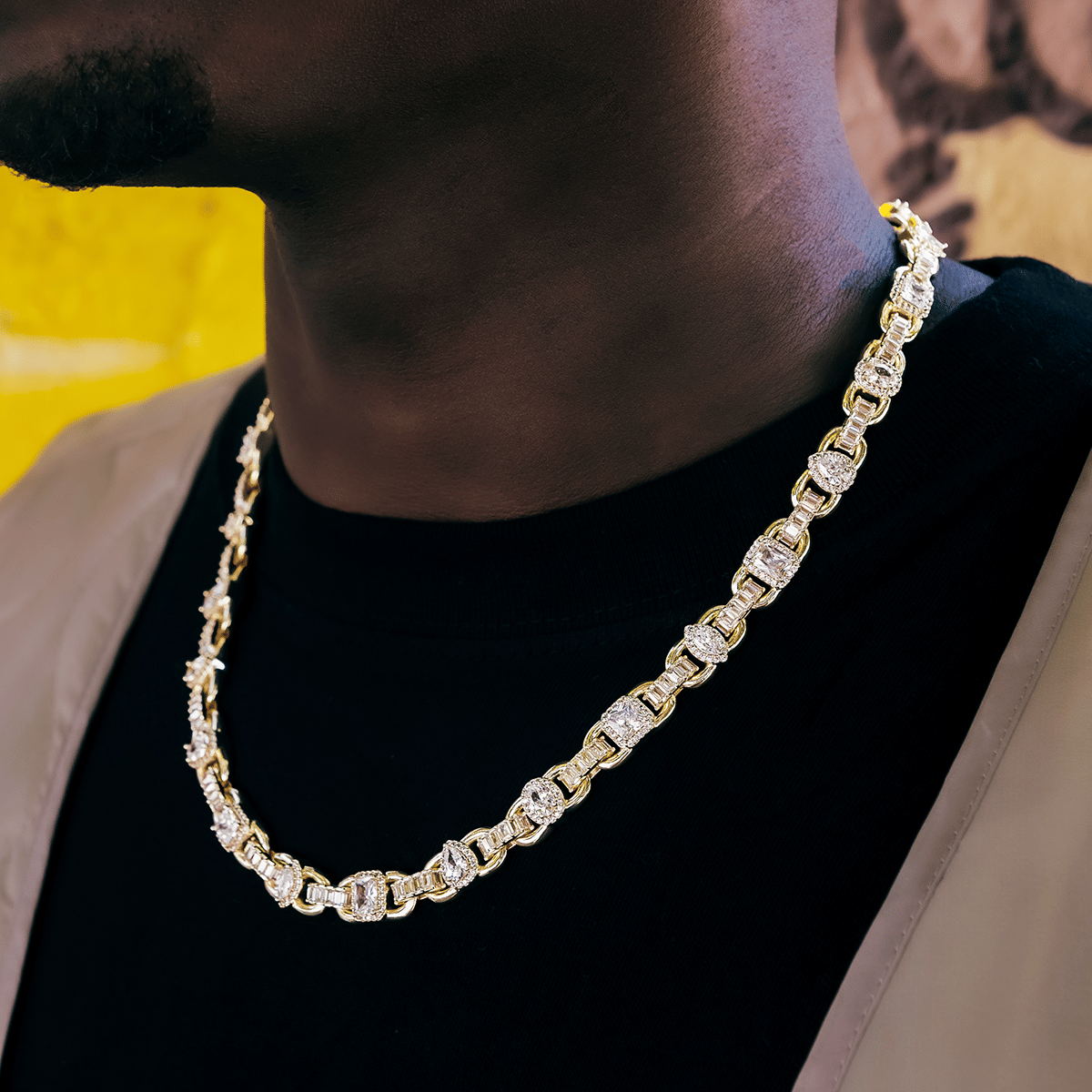 GLD Men Diamond Cluster Mariner Chain in Yellow Gold