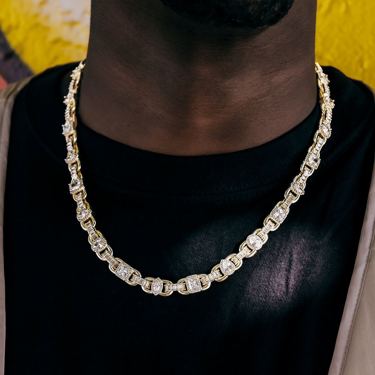 GLD Men Diamond Cluster Mariner Chain in Yellow Gold