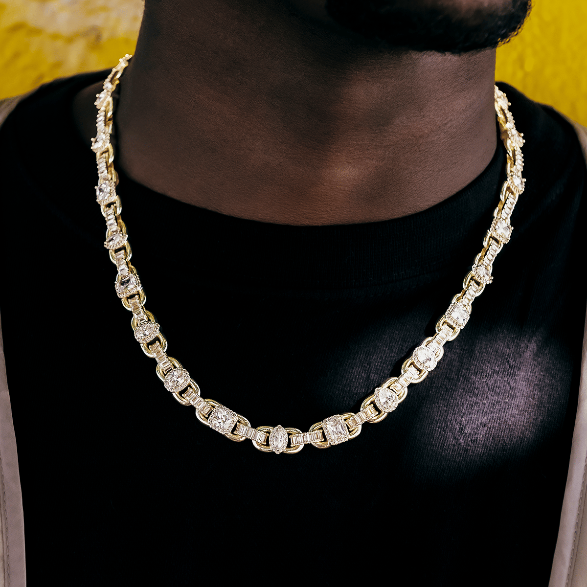 GLD Men Diamond Cluster Mariner Chain in Yellow Gold