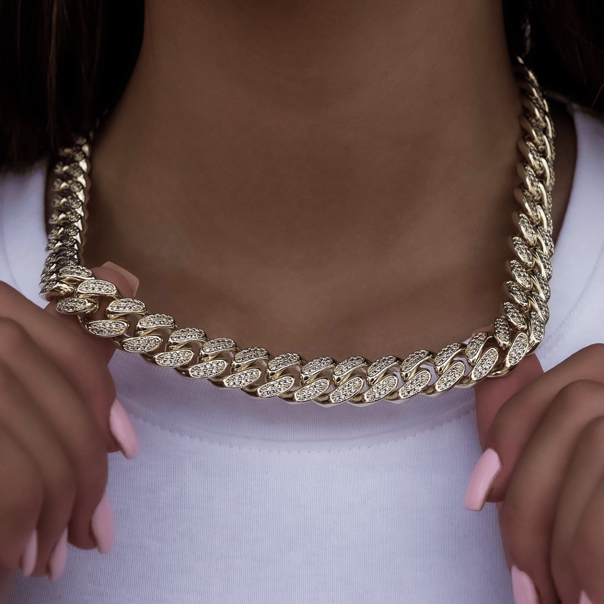 GLD PROMO - WOMEN Diamond Cuban Link Necklace in Yellow Gold - 12 mm