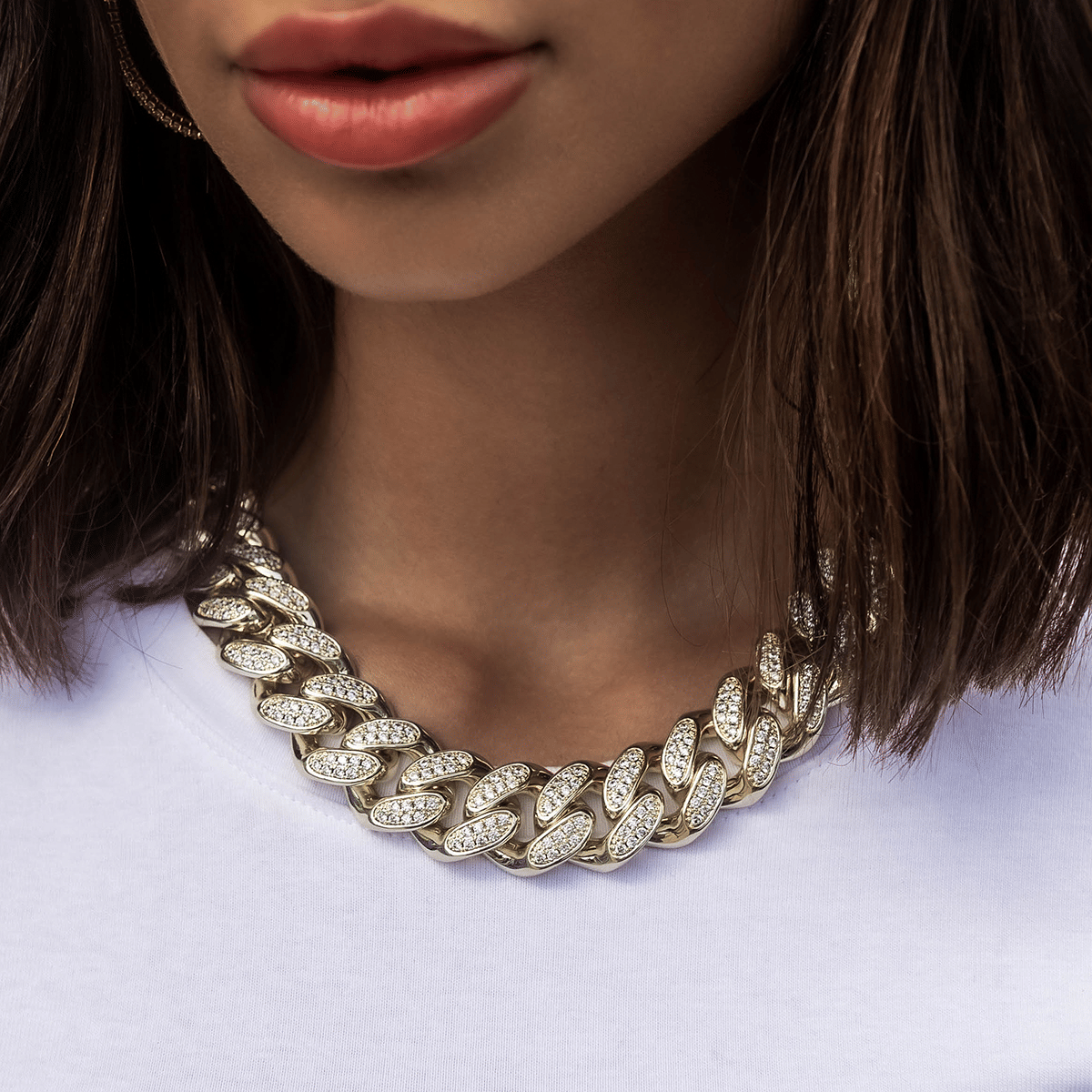 GLD PROMO - WOMEN Diamond Cuban Link Chain in Yellow Gold - 19 mm