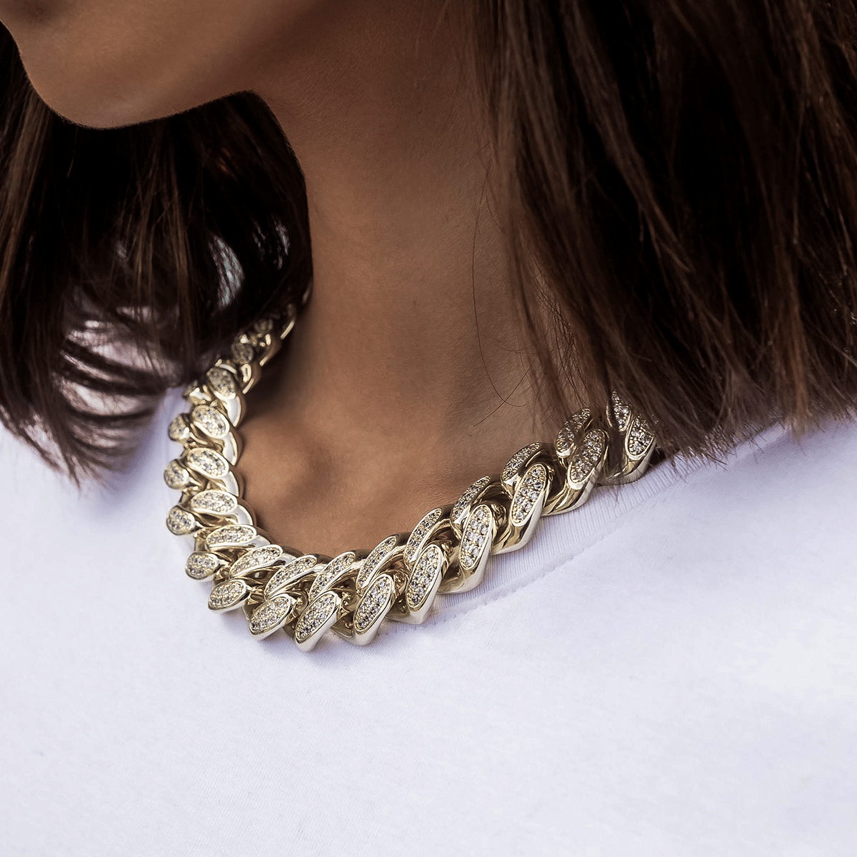 GLD PROMO - WOMEN Diamond Cuban Link Chain in Yellow Gold - 19 mm