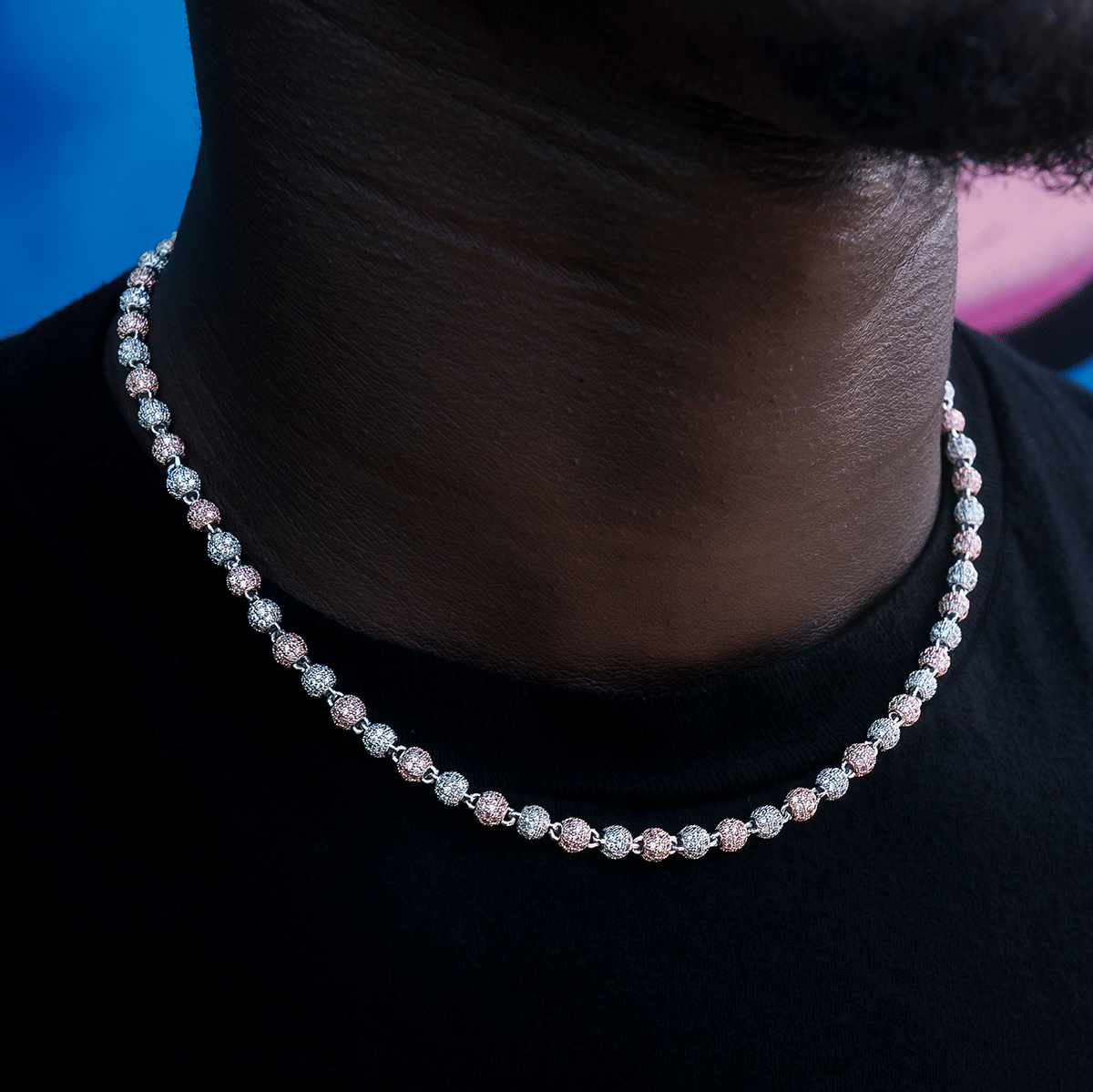 GLD Men Iced Ball Chain in Rose/White Gold - 4 mm