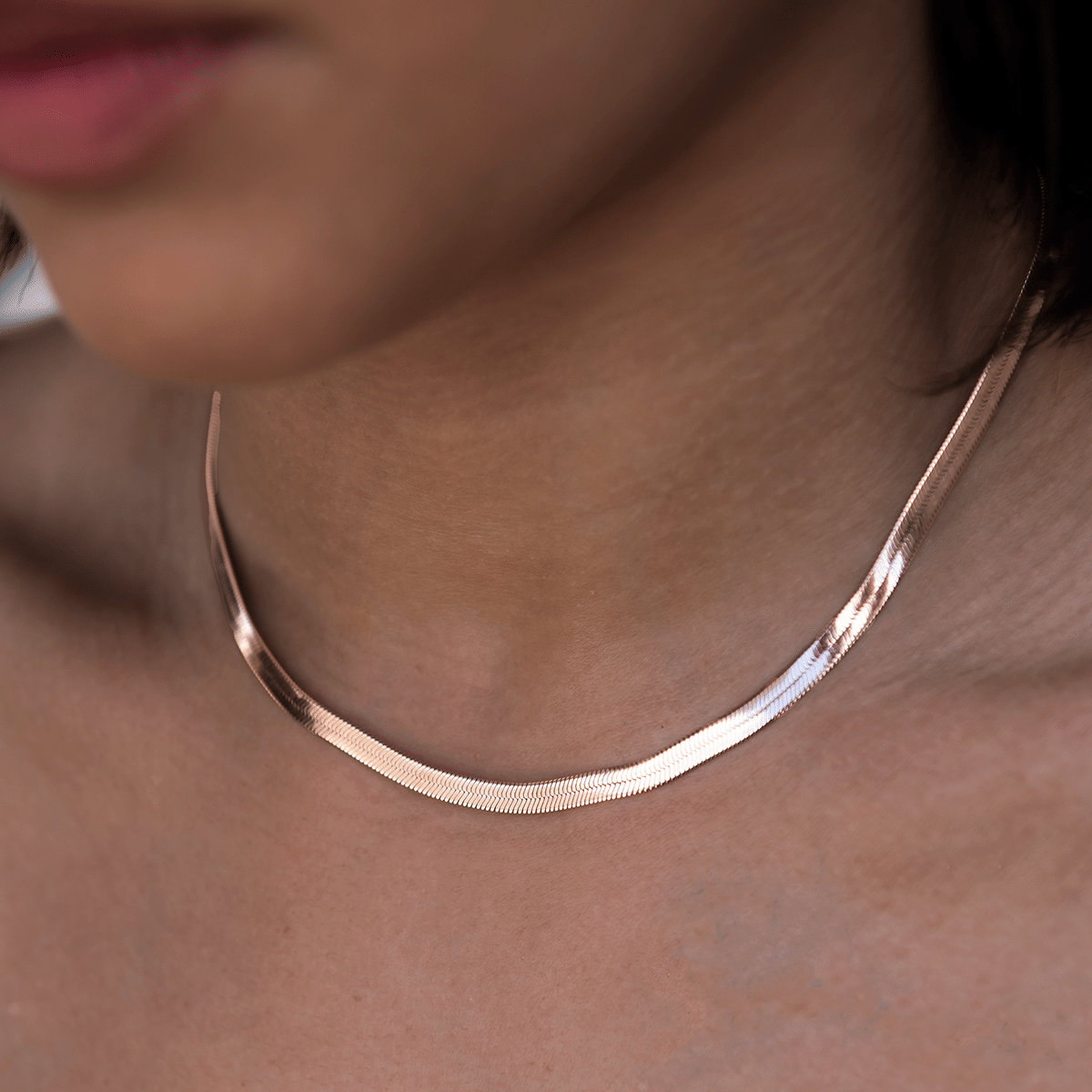 GLD Women Herringbone Necklace in Rose Gold - 4 mm