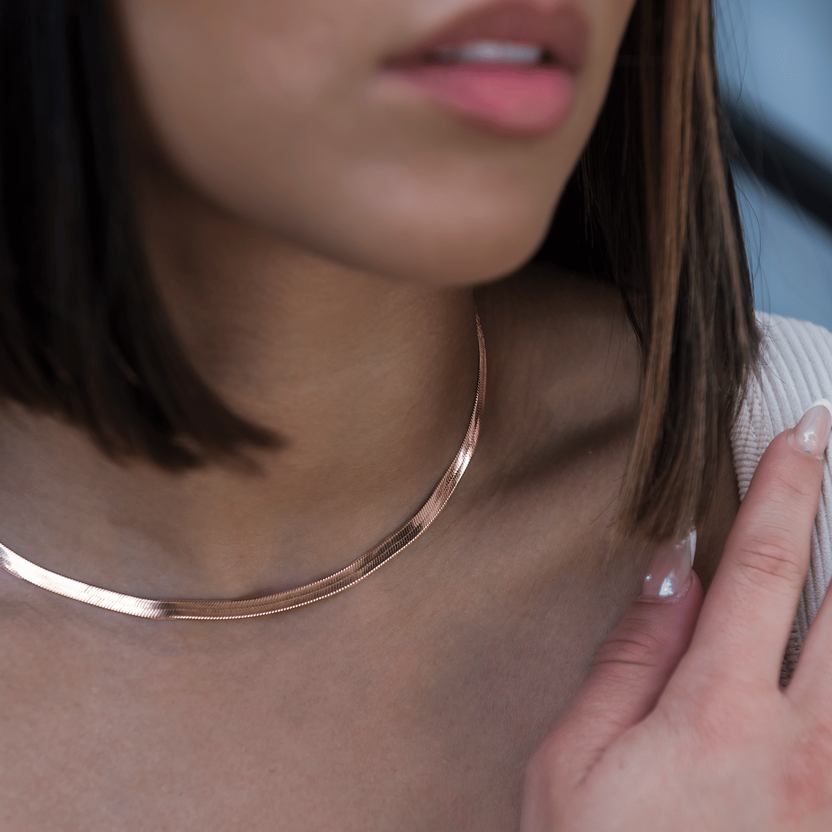 GLD Women Herringbone Necklace in Rose Gold - 4 mm