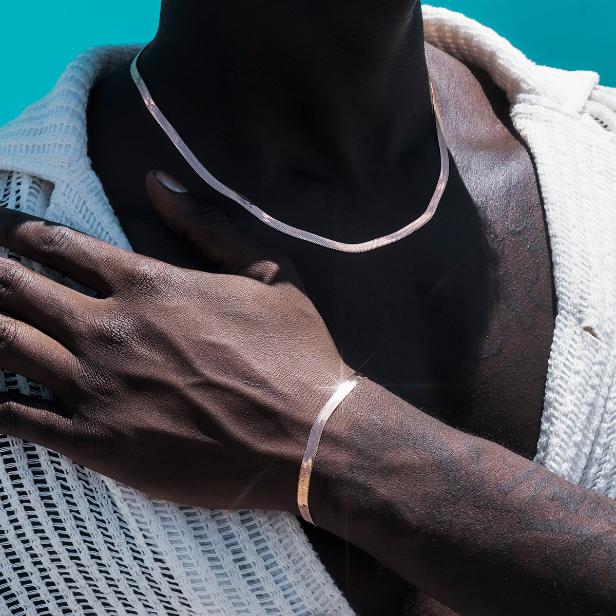 GLD Men Herringbone Bracelet in Rose Gold - 4 mm