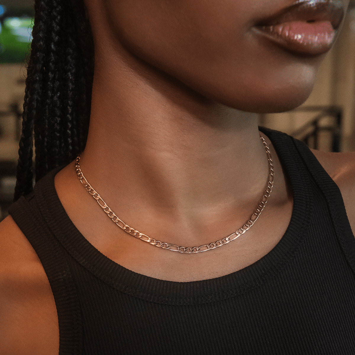 GLD Women Figaro Link Necklace in Rose Gold - 4 mm