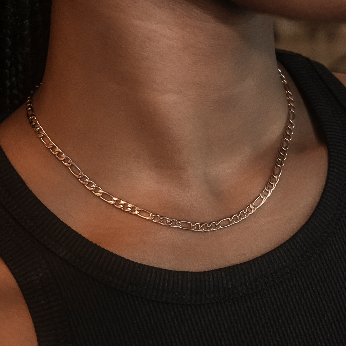 GLD Women Figaro Link Necklace in Rose Gold - 4 mm