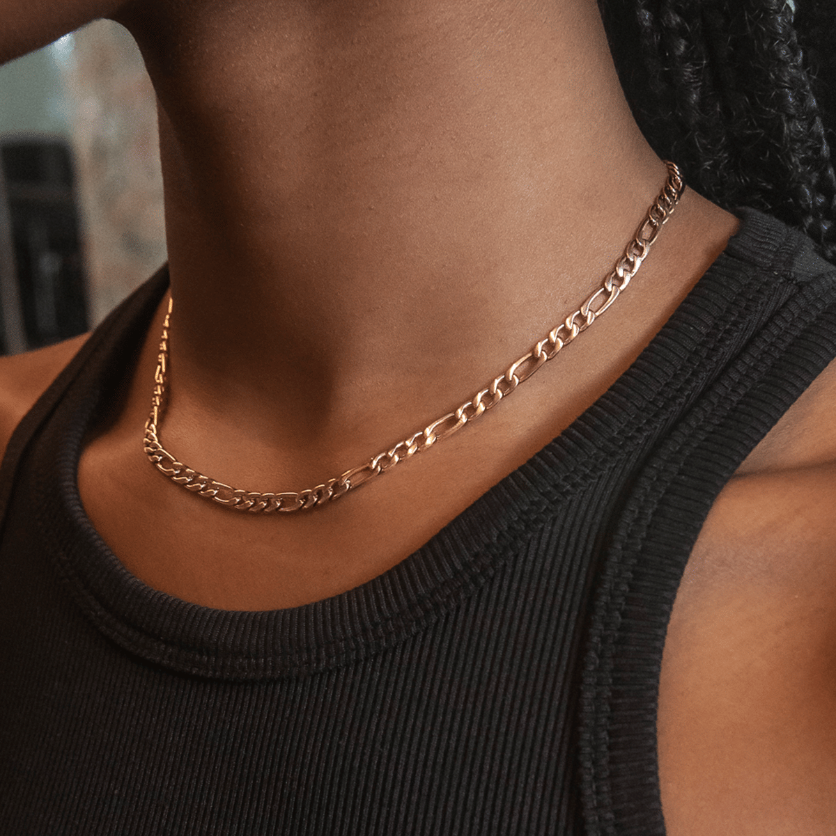 GLD Women Figaro Link Necklace in Rose Gold - 4 mm