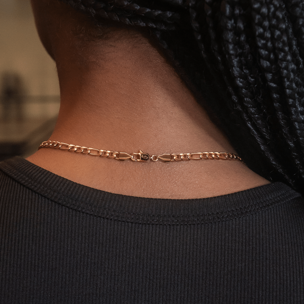 GLD Women Figaro Link Necklace in Rose Gold - 4 mm