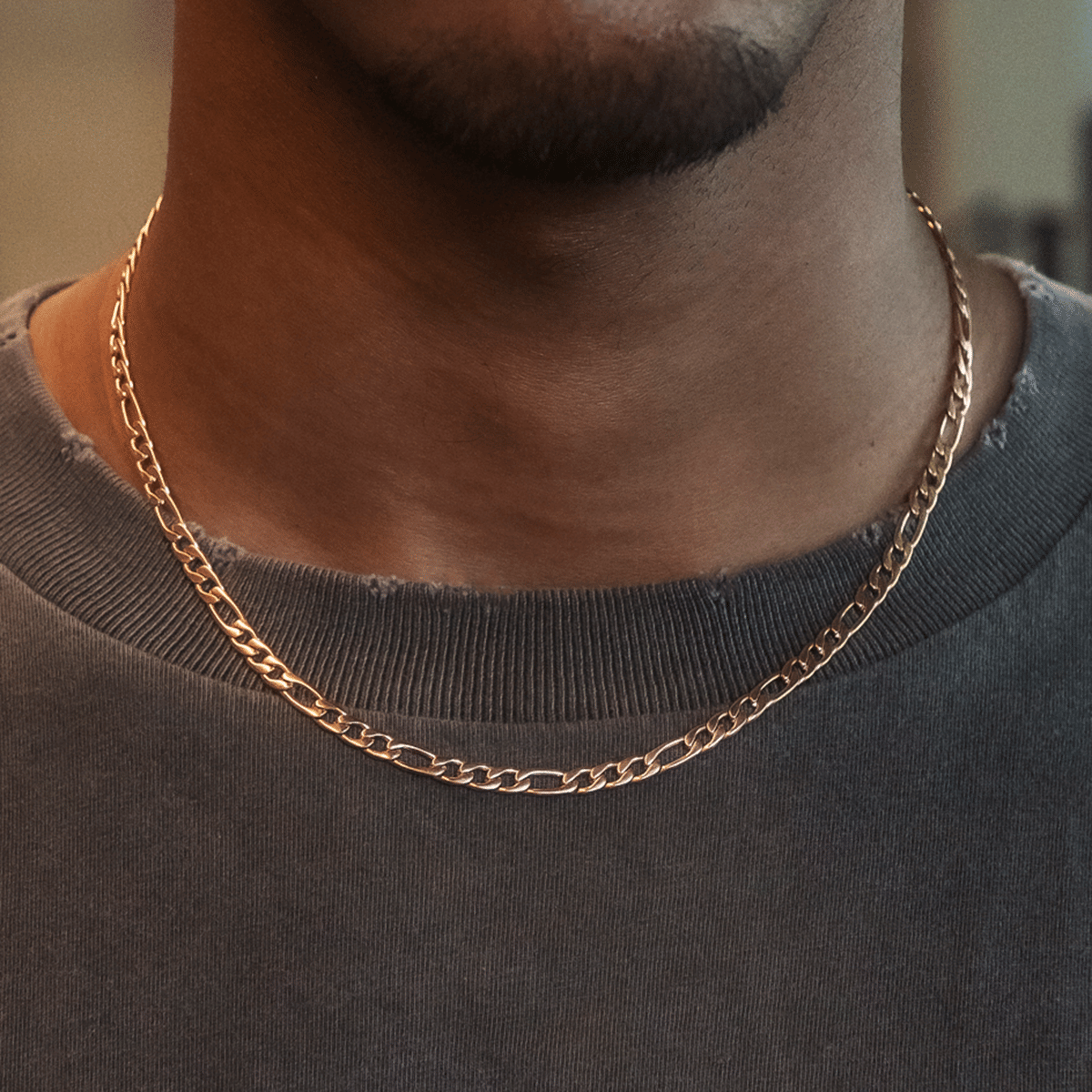 GLD Men Figaro Chain in Rose Gold - 4 mm