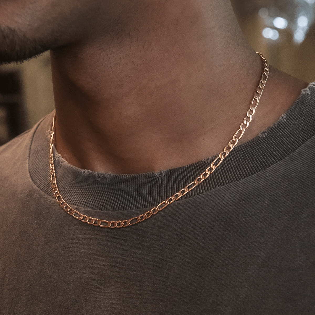 GLD Men Figaro Chain in Rose Gold - 4 mm