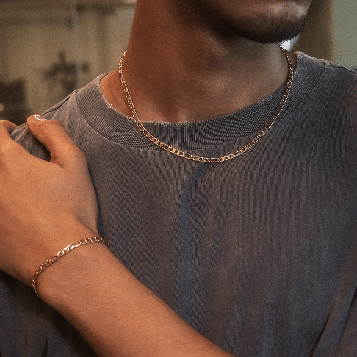 GLD Men Figaro Chain in Rose Gold - 4 mm
